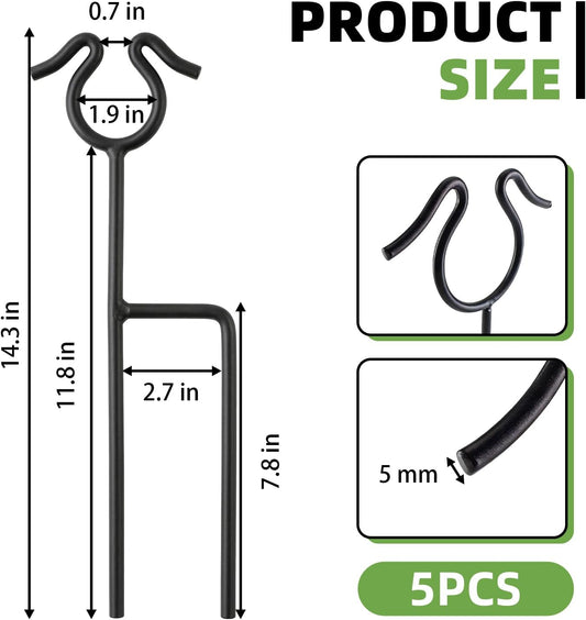 5 Pack Garden Hose Guide Spike,14Inch Metal Hose Guides for Garden,Heavy Duty Hose Guide Stakes for Keeps Garden Hose Out of Flower Beds and Plant Protection (5, Black)
