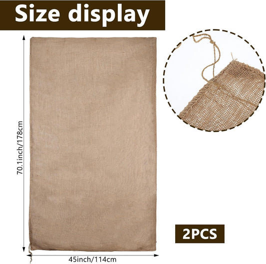 2 Pack 70”x45” Burlap Winter Plant Cover Bags Reusable Burlap Frost Cloth with Drawstring Plant Covers Freeze Protection Freeze Blanket Frost Blankets Shrub Jacket for Outdoor Trees Garden Bushes