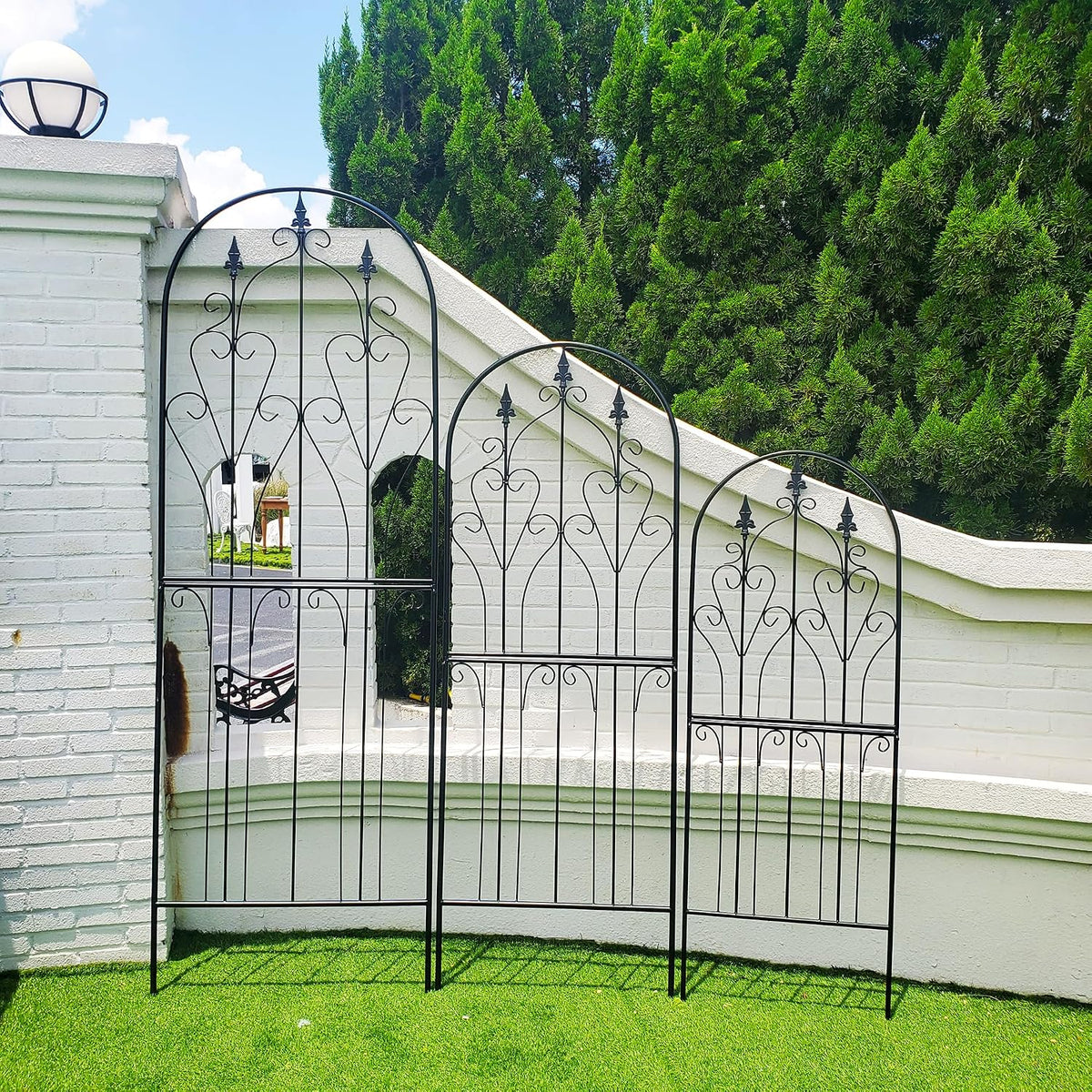 Metal Trellis 86.6" H x 29.5" W Tall Powder-Coated Black Garden Trellis Wrought Iron Heavy Scroll Metal Decoration Lawn Patio for Rose Clematis Ivy Weather Resistant Garden Addition