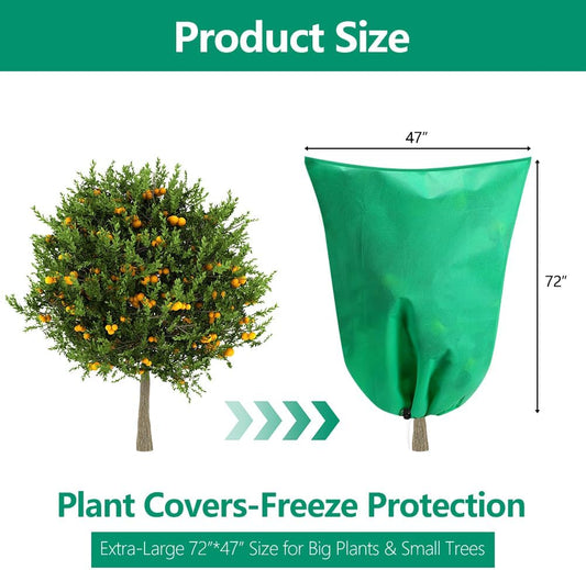 2 Pack Winter Plant Covers Freeze Protection - 2.2oz/yd² (72" X 47") Frost Protection Blankets with Zipper & Drawstring Closure, Reusable Freeze Cloths for Shrubs, Fruit Trees, Potted Plants