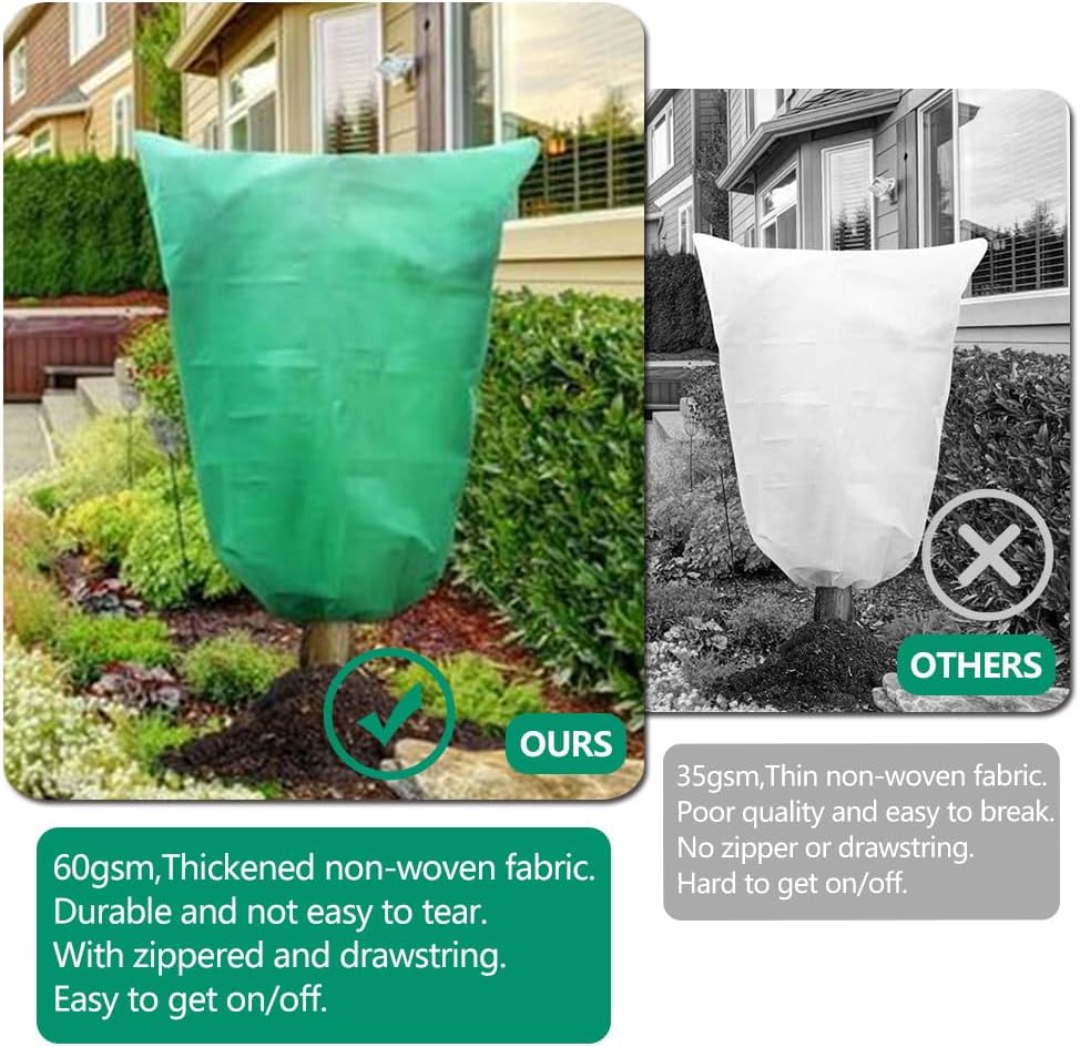 2 Pack Winter Plant Covers Freeze Protection - 2.2oz/yd² (72" X 47") Frost Protection Blankets with Zipper & Drawstring Closure, Reusable Freeze Cloths for Shrubs, Fruit Trees, Potted Plants