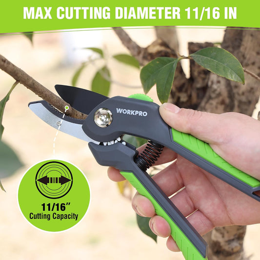8.5" Anvil Pruning Shear, Heavy Duty Garden Scissors & Clippers