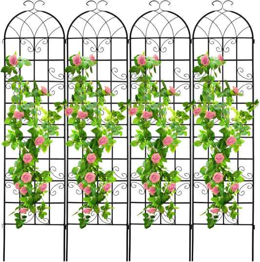 4 Pack 86.2x19.7in Metal Garden Trellis for Climbing Plants,Black Metal Garden Trellis for Vines Plant Rose Vegetable Support,Large Decorative Outdoor Trellis