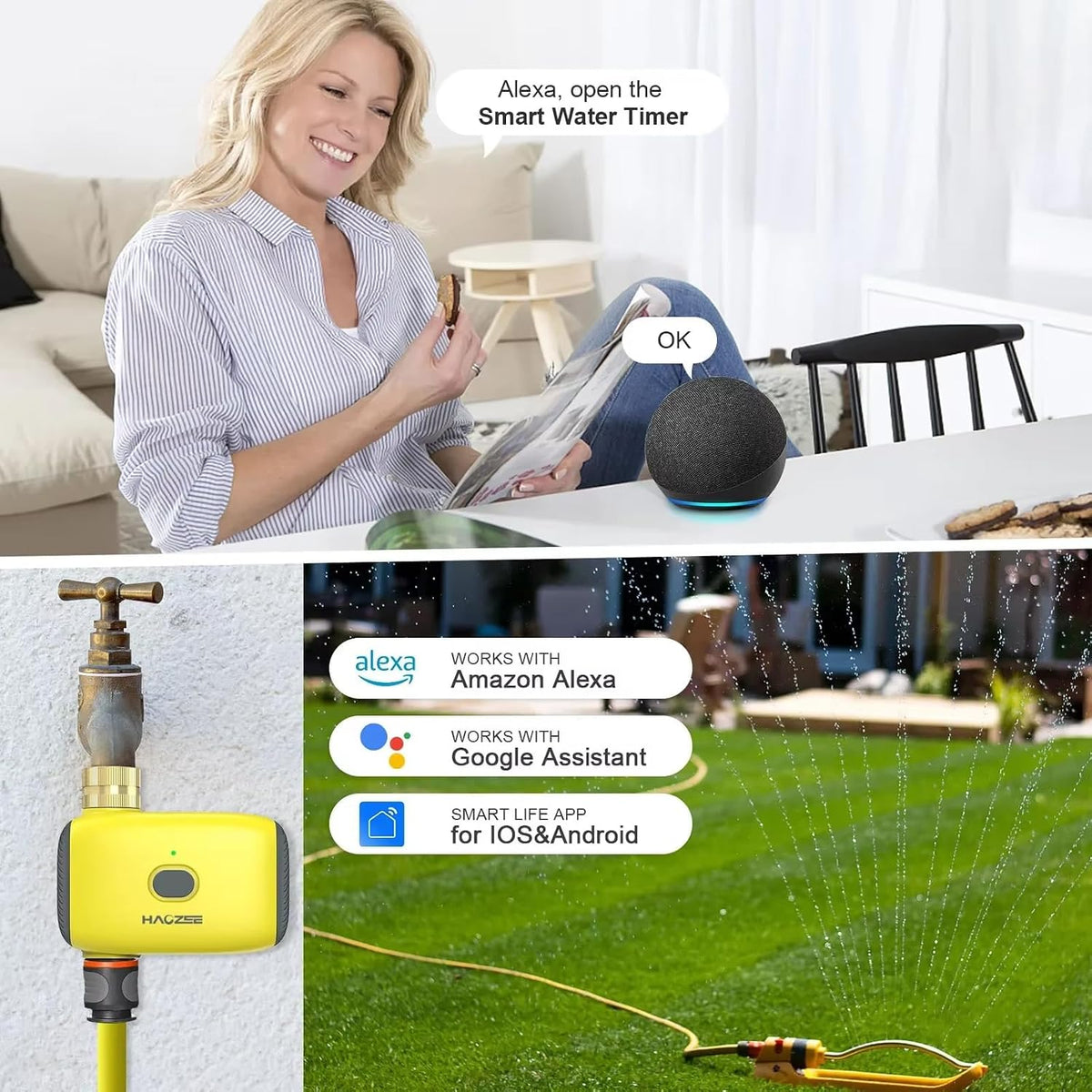 Smart Water Timer for Garden Hose, Sprinkler Timer for Watering,Requires Zigbee 3.0 Hub,Support Home Assistant Zigbee2mqtt,Automatic Irrigation Controller System for Lawns and Yard.