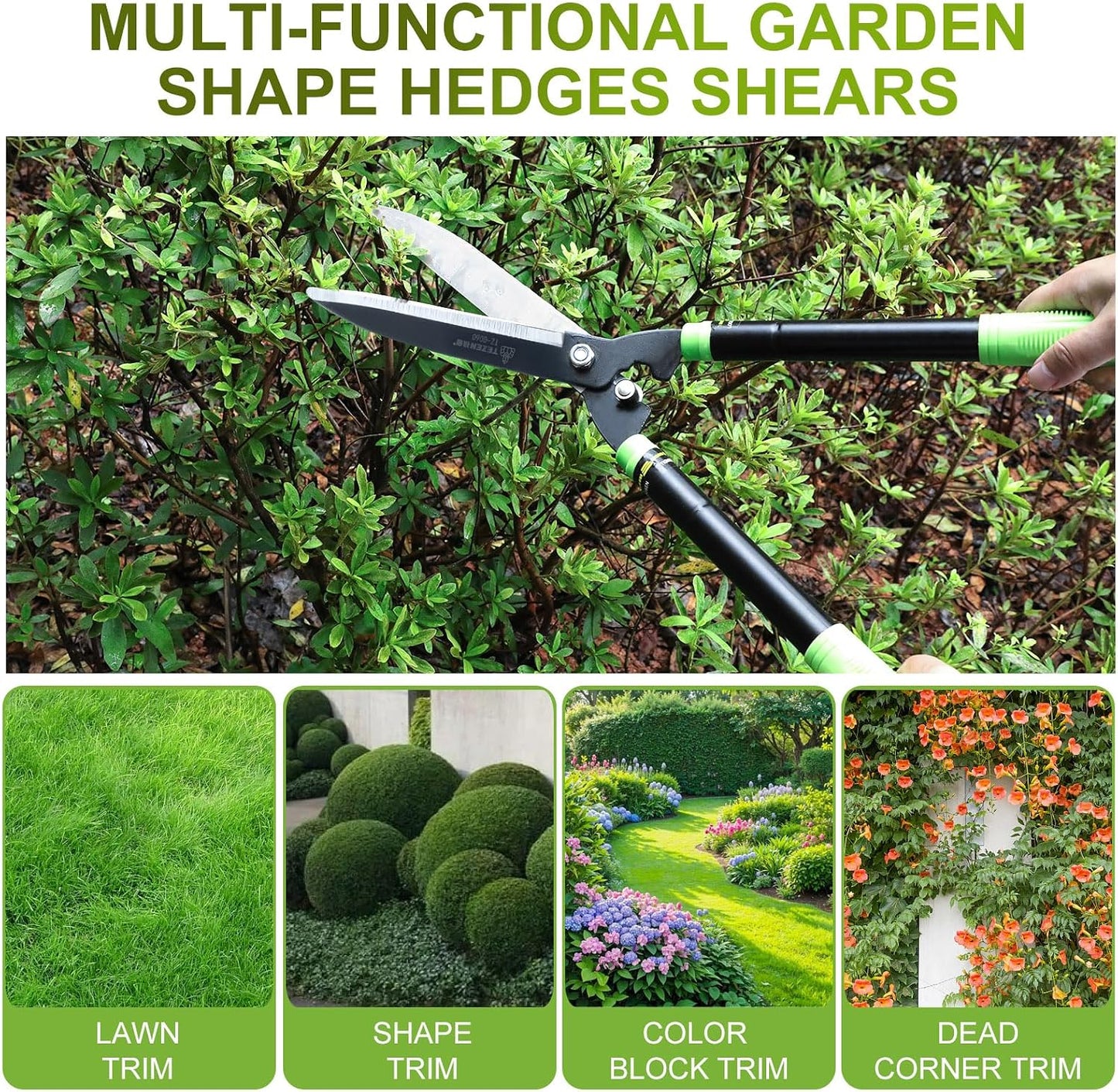 Telescoping Hedge Shears with Sharp 8 Inch Blades for Shrubs and Bushes