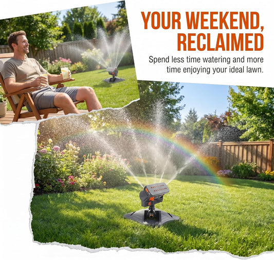 2026 Upgraded 16-Nozzle Oscillating Sprinkler, Automatic Rocking Sprinkler, Turbo Orbit Mist Sprinklers System for Lawn Garden Yard Watering (Weight Base)