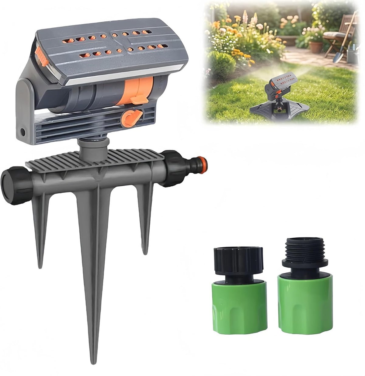 2026 Upgraded 16-Nozzle Oscillating Sprinkler, Automatic Rocking Sprinkler, Turbo Orbit Mist Sprinklers System for Lawn Garden Yard Watering (Weight Base)