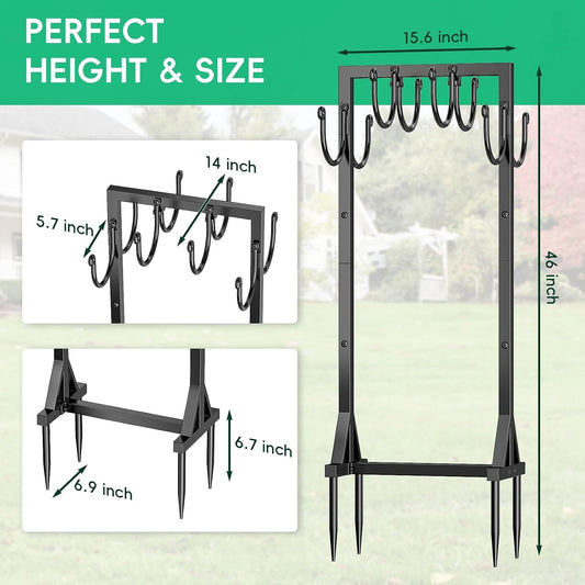 Garden Hose Holder Freestanding, Double-Sided Water Hose Holders for Outside, Heavy Duty Metal Hose Stand Hanger Storage Rack