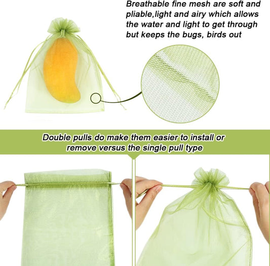 HRX Package 100pcs Mesh Fruit Protection Bags 6x9 in for Gardeners (Green)