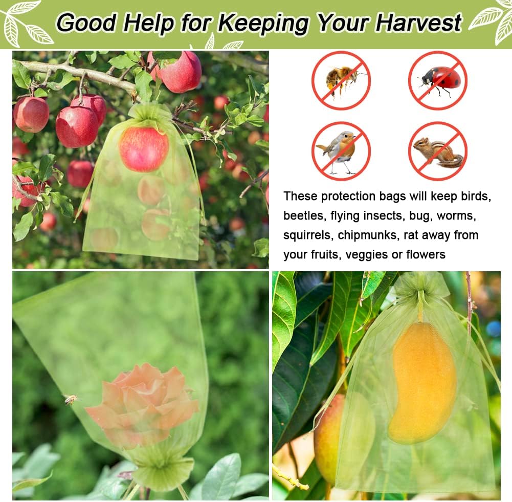 HRX Package 100pcs Mesh Fruit Protection Bags 6x9 in for Gardeners (Green)