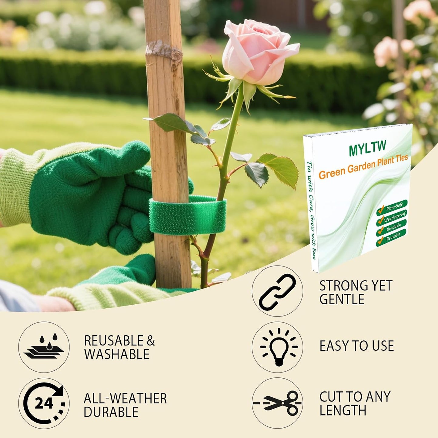 4 Rolls Plant Ties, Adjustable Garden Tape for Plant Twist Ties, Reusable Thicker Support for Growing Green Tape, Strong Grip, Tomato Vines Indoor Outdoor, 50 Ft X 0.47 Inch
