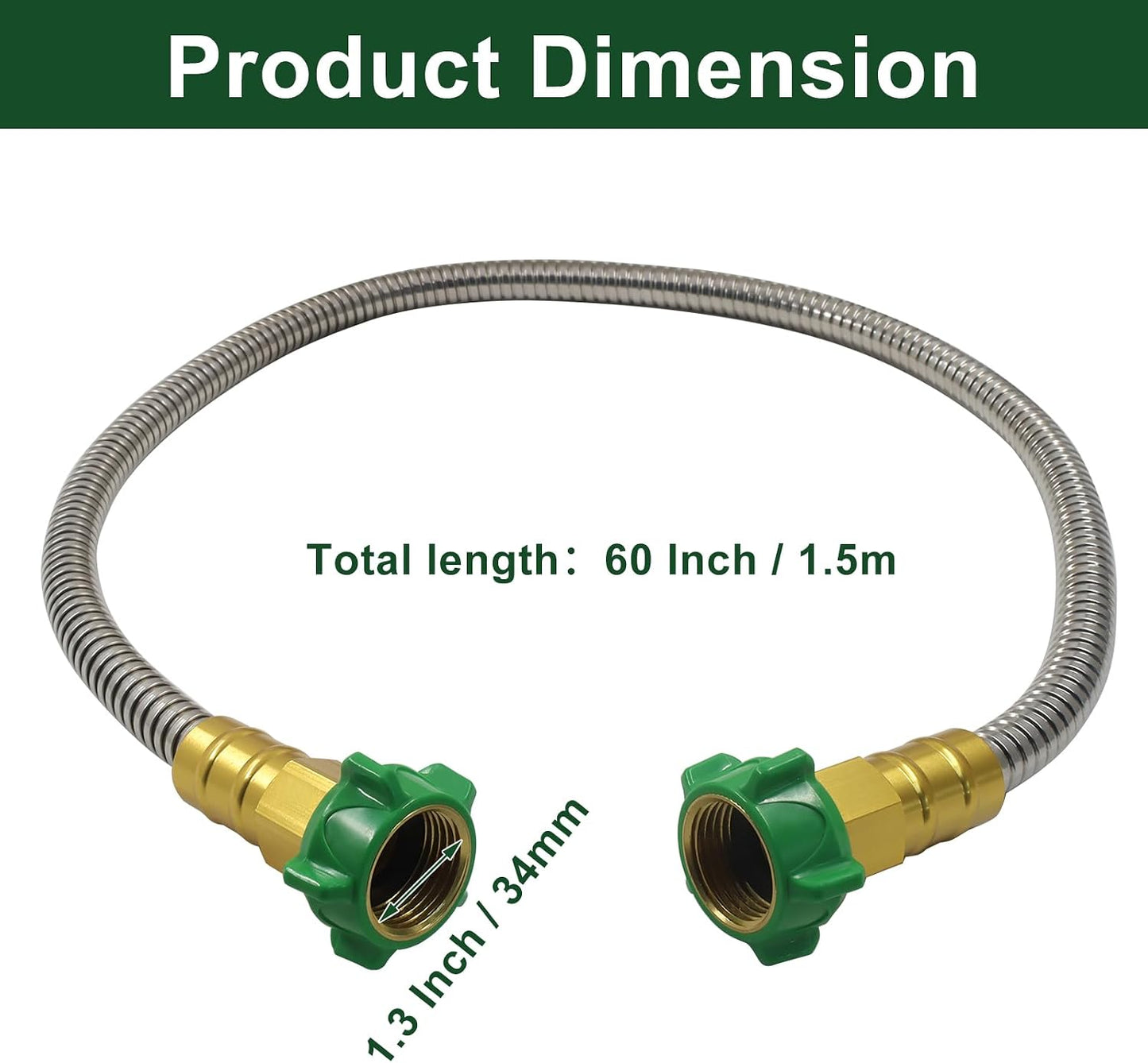 3ft Leakproof Flexible Leader Hose, 304 Stainless Steel
