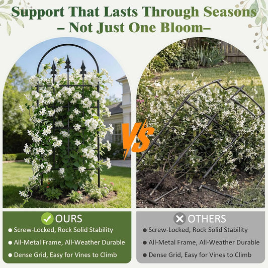 2 Pack 47" H x17 W Garden Trellis for Climbing Plants Outdoor - Metal Rustproof Arched Rose Trellis for Outdoor Indoor Roses Potted Vines Cucumbers Clematis Flowers Decorative, Black