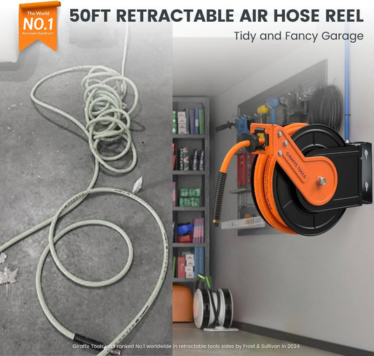 Retractable Air Hose Reel 50ft with Swivel Bracket 3/8"