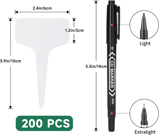 Plant Labels 4 Inch - 200Pcs Plastic Plant Tags Markers T-Type Nursery Garden Labels Waterproof with Permanent Marking Pen for Seedlings Indoor Outdoor Garden Greenhouse