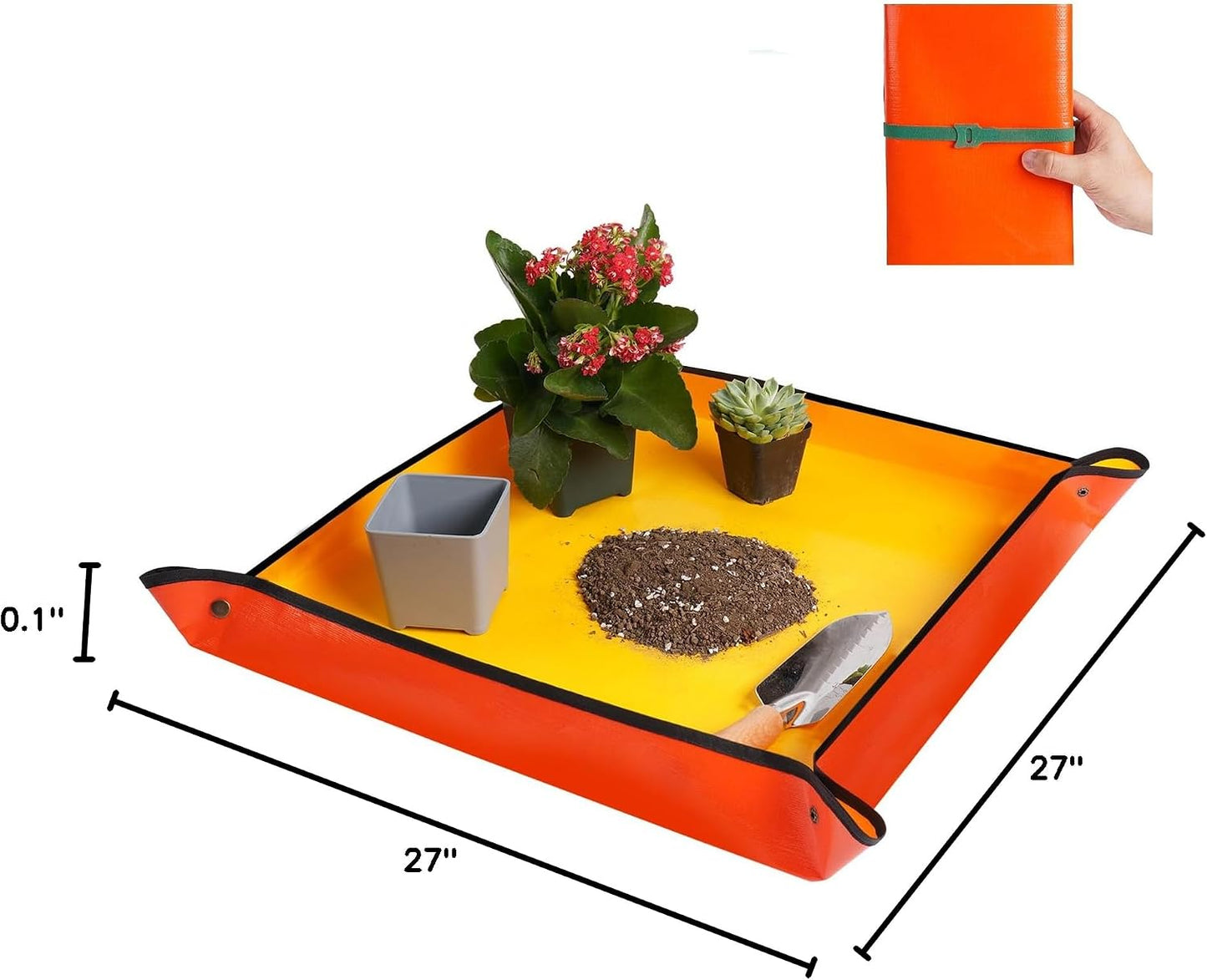 Repotting Mat for Indoor Plant Transplanting and Mess Control 27"x 27" Thickened Waterproof Potting Tray Foldable Succulent Potting Mat Portable Gardening Mat Garden Gifts for Women & Men