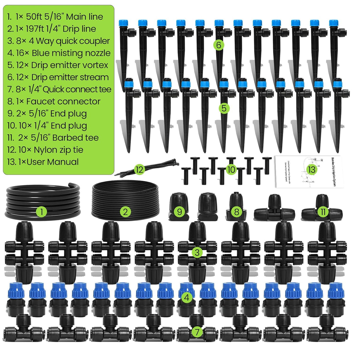 Bonviee Drip Irrigation System Kit for Garden Watering, 230FT Quick Connect