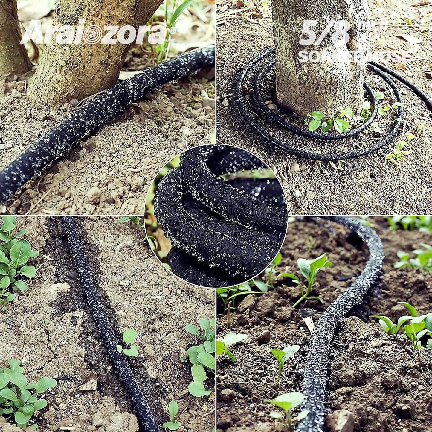 Soaker Hose 50FT 5/8 Inch, Heavy Duty Leakproof Drip Irrigation Hose for Deep Watering Garden, Flower Beds & Landscaping