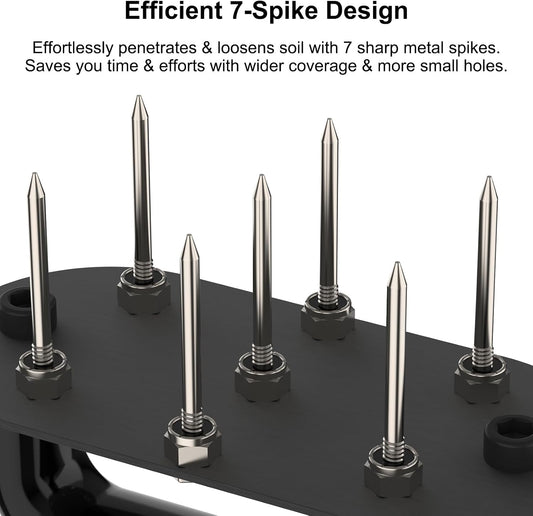 Hand Tiller Garden Tool Lawn Aerator Spike Manual Tool Portable Handheld Aerator Lawn Tool with 7-Iron Spikes, Pre-Aessmbled Small Grass Aerator Tool, Cultivator Tiller Soil Lossener