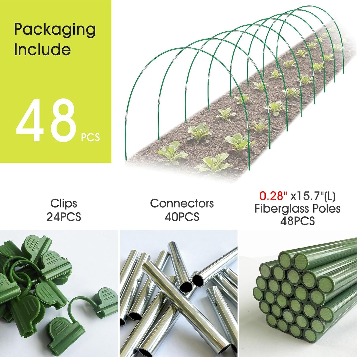 Garden Hoops for Raised Beds, Greenhouse Hoops for Row Cover, 24 PCS