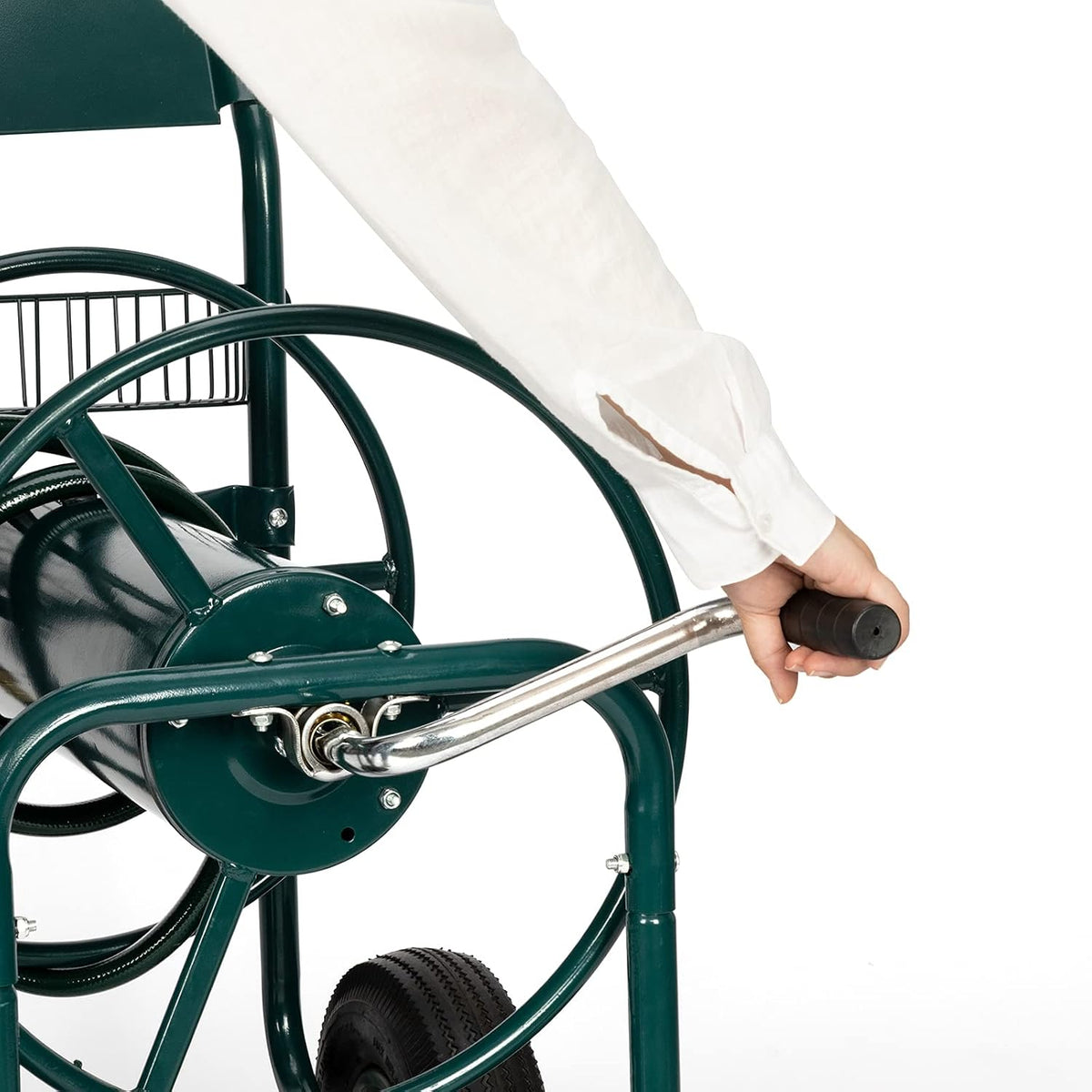 Garden Hose Reel Cart, Holds Up to 300 ft of 5/8" Hose, Green