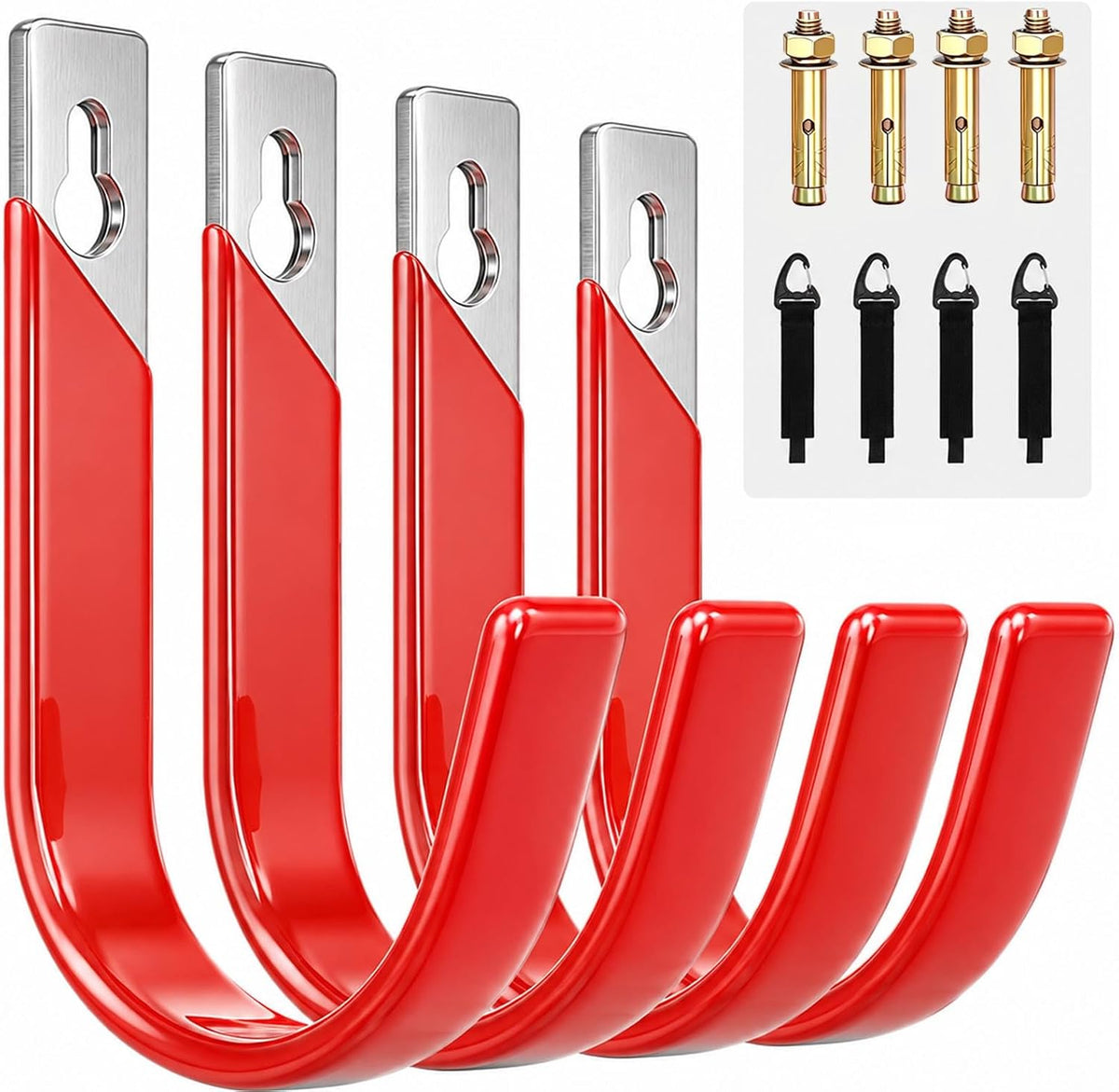6 Pack Metal Garage Hooks, Heavy Duty Hose Hanger Wall Mounted Utility Storage Hooks for Outside Yard, Sturdy Hose Reel for Water Hose, Brooms, Ladders, Garage Storage