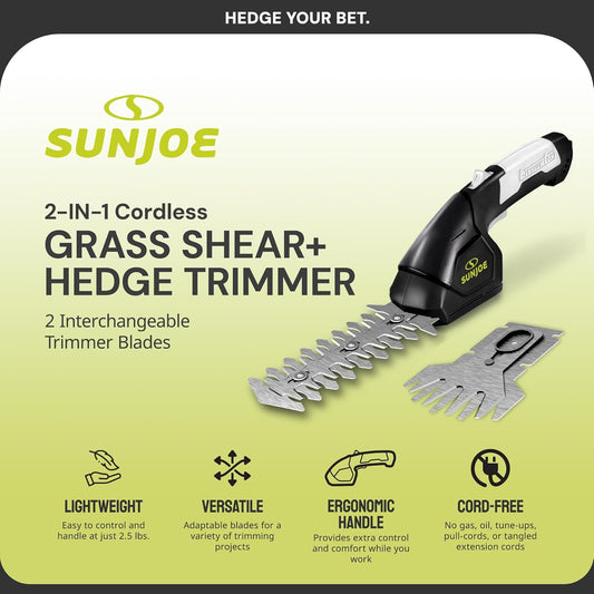 Cordless 2-in-1 Grass Shear Hedge Trimmer, 7.2V, 4in/6in Blade