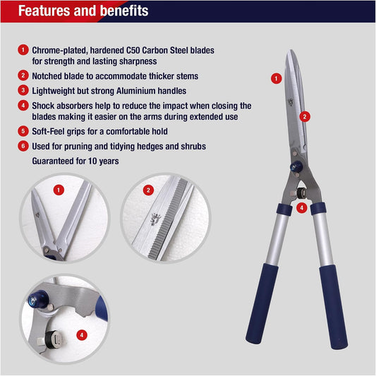 Razorsharp Notched Hedge Shears, Professional Garden Tool for Precision Trimming and Shaping, Quality Carbon Steel Blades
