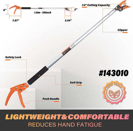 143010 Long Reach 3.5 ft (1.0m) Cut & Hold Bypass Pruner - Lightweight Aluminum, Rust-Resistant, Ergonomic Grip, 1/4" Max Cut - Ideal for Precision Gardening & Pruning