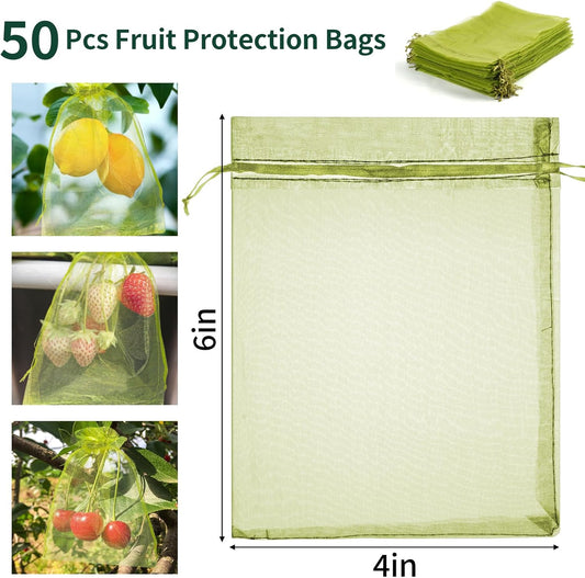 50 Pcs Fruit Protection Bags, 4×6 in Mesh Cover Nets for Tree, Green
