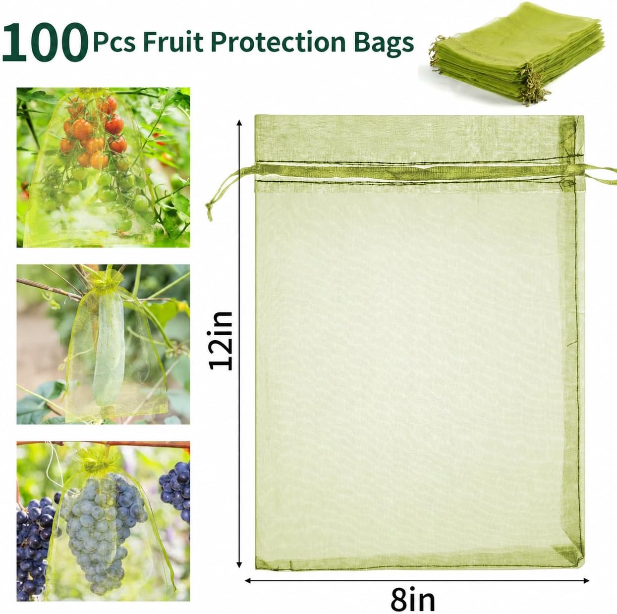 50 Pcs Fruit Protection Bags, 4×6 in Mesh Cover Nets for Tree, Green