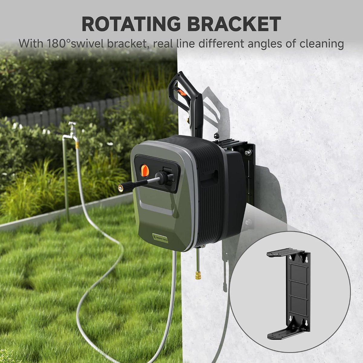 65FT Wall Mount Pressure Washer G20, Dark Silver, Grey Hose