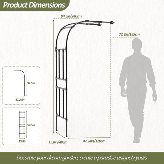 Half Garden Arch - 47in(L)*94.5in(H),Wall Trellis for Climbing Plants Outdoor, Metal Arch with Plastic-Coated Steel Pipe, Arbor Trellis for Lawn, Patio, Backyard Decorations(20MM Pipe)