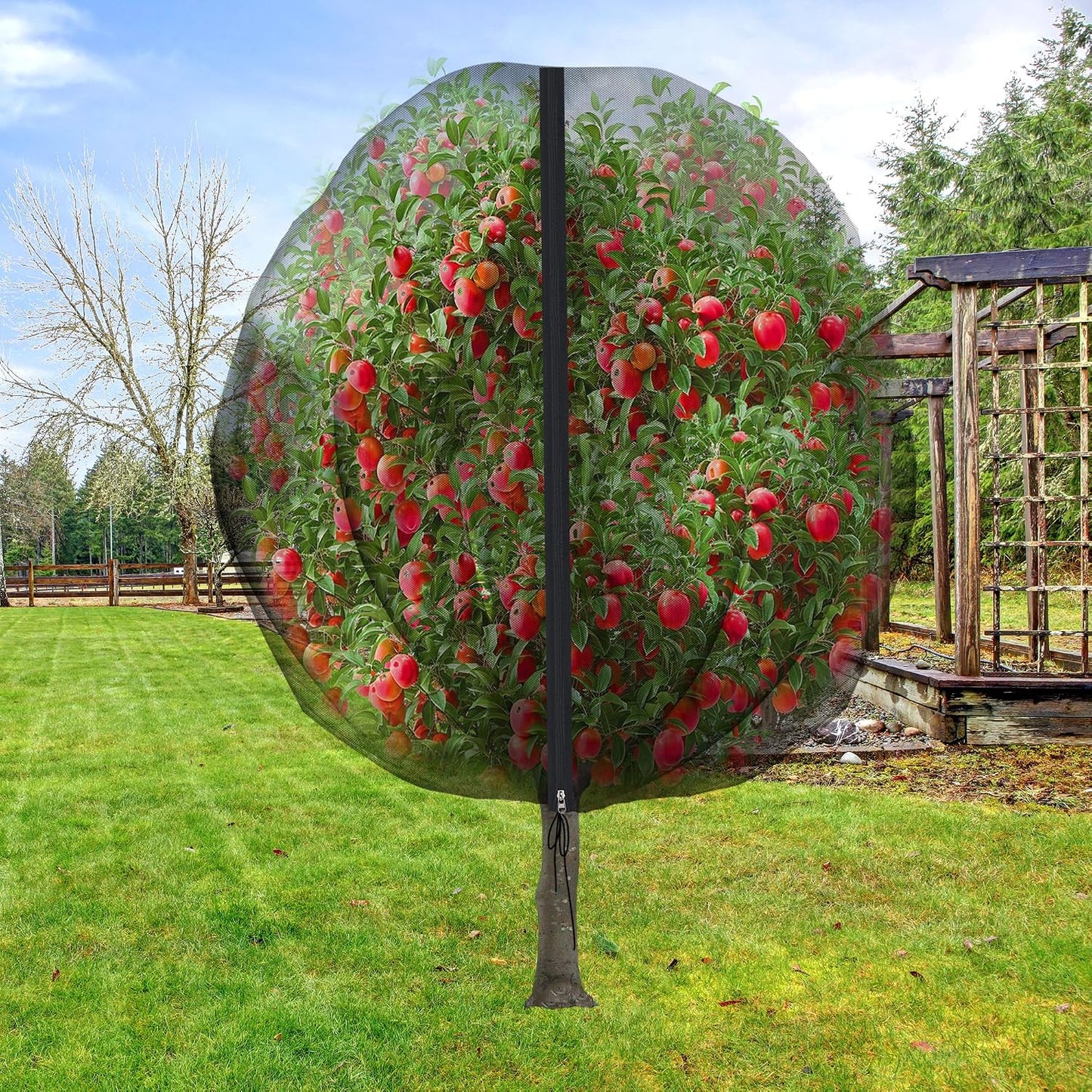 2 Pcs Black Large Fruit Tree Netting with Zipper and Drawstring, 5.3 x 5.3 Ft Breathable Mesh Garden Bird Netting Plant Cover, Insect Bird Barrier Net Mesh for Protect Plants from Squirrel Bugs