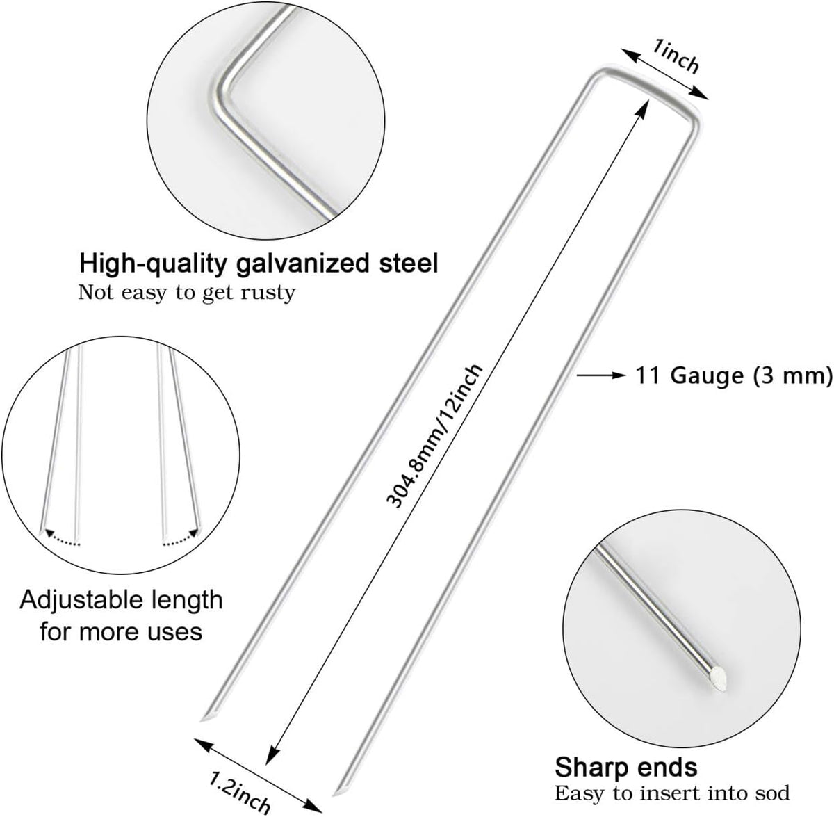 6 Inch 200 Pack Galvanized Landscape Staples 11 Gauge Anti-Rust Garden Stakes Landscaping Fabric SOD Pins Yard Stakes for Christmas Decoration Weed Barrier Fabric