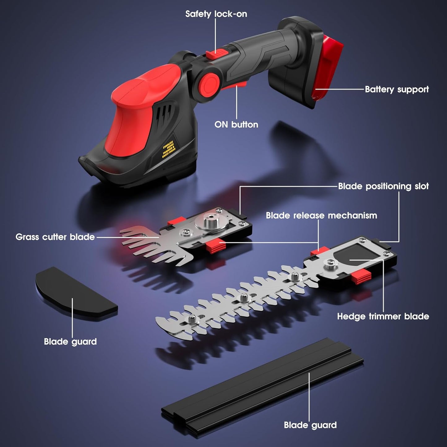 Hedge Trimmer Cordless for Milwaukee 18V MAX Battery(Tool Only), 1500RPM Grass Trimmer Electric Hedge Trimmer, 2 in 1 Design, Perfect for Yard, Garden, and Lawn Care (Red)