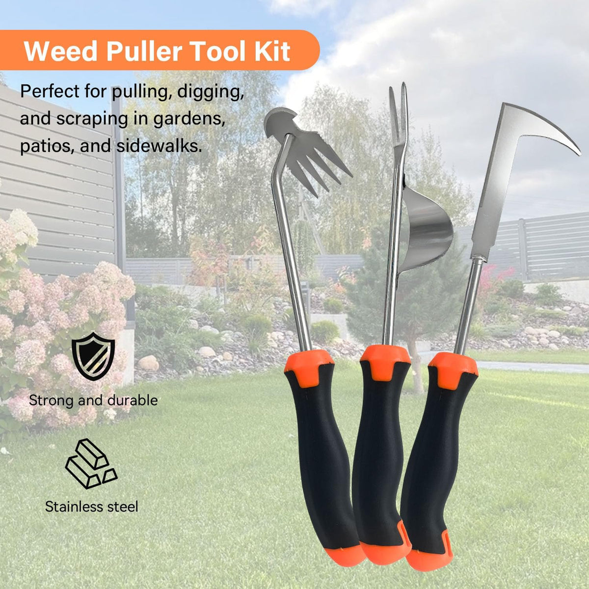 3 Pack Weed Puller Tool, Manual Hand Weeder, Stainless Steel Crevice Weeding Digger Tool, Multi-Purpose Weed Remover Tool for Gardening