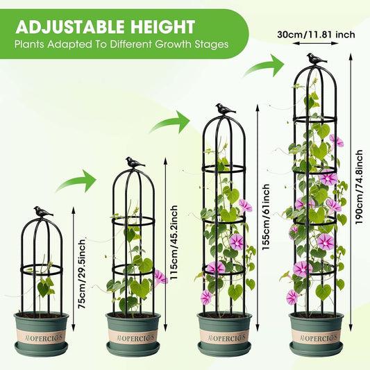 2PCS Updated Garden Obelisk Trellis for Climbing Plants Outdoor, 6.3 FT Tomato Cage, Rose, Flowers, Grape, Pea, Cucumber Trellis, Rustproof Plastic Coated Metal Plant Support Trellis for Potted Plants