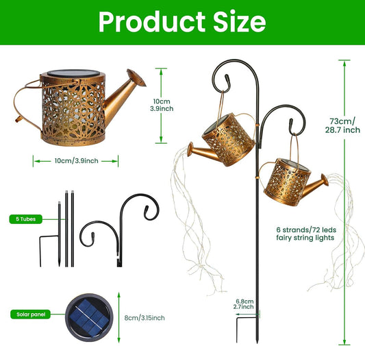 2 Pack Solar Watering Can, Metal Solar Lights Outdoor Waterproof, Hanging Lantern Decoration for Yard Outside Patio Lawn, Gardening Gifts for Women Mom Grandma