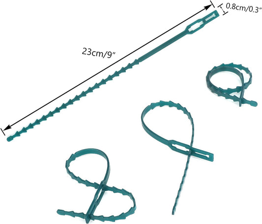 9 Inch Green Plastic Adjustable Garden Twist Ties, 100 PCS Lock Style