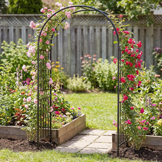 86'' Metal Garden Arch, Outdoor Arbor Trellis with 8 Ground Stakes