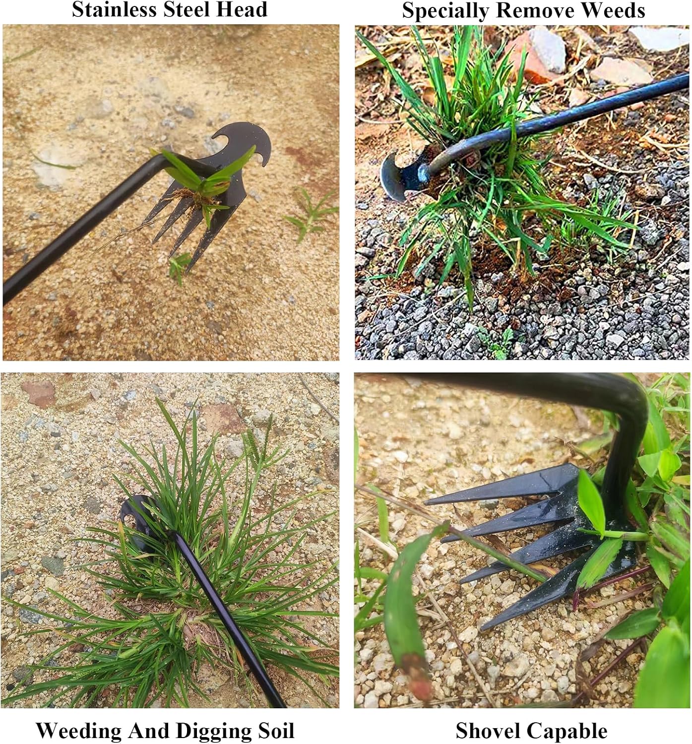 Weed Puller Tool Gardening Tools Set of 2 Uprooting Weed Pulling Tool, 4 Teeth Manganese Steel Forged Weeding Tool for Vegetable, Portable Hand Weeder Tool for Garden Farm Planting Weeding