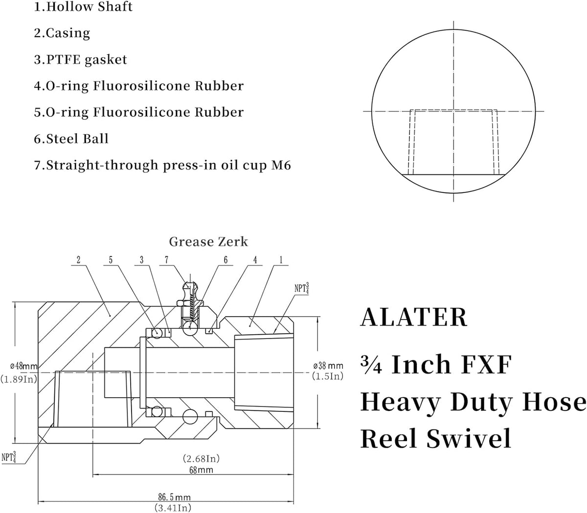 1/2 Inch MXF Heavy Duty Hose Reel Swivel with Grease Zerk - Hose Reel Parts Fitting with ISO 9001 Certification - Ideal for Home and Industrial Steel Hose Reels - Genuine Super Swivel
