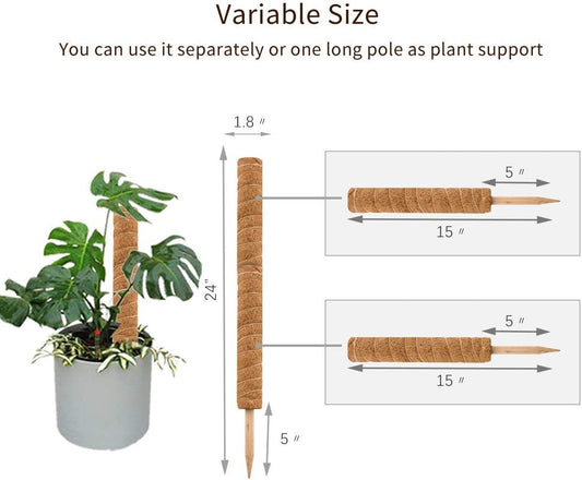 30 Inch Moss Pole for Climbing Plants - 2 Pack 15 Inch Coir Totem Pole Plant Support with 65 Feet Garden Twist Tie for Monstera and Potted Plants to Grow Upwards…