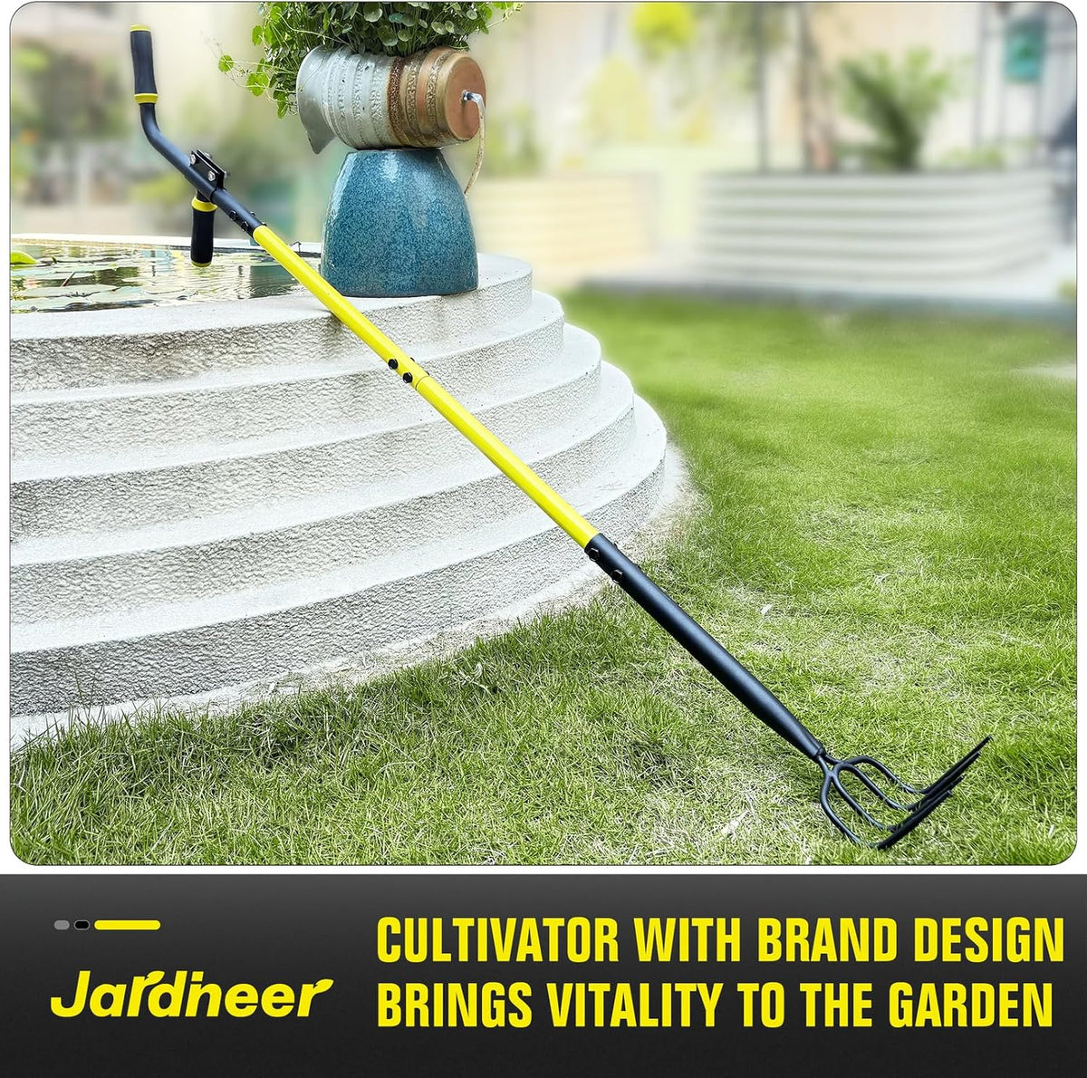 4-Tine Cultivator Rake with Auxiliary Handle, Garden Cultivator Long Handle, Hand Tiller Tool for Gardening Digging Loosening Weeding