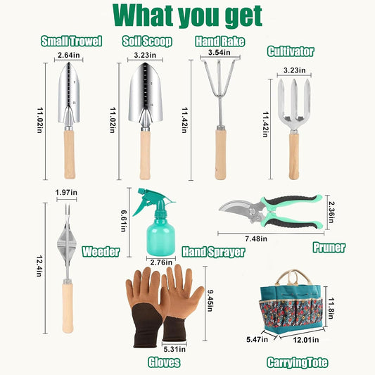 Garden Tool Set, 9 Pcs Heavy Duty Stainless Steel Gardening Hand Tool, Black Garden Tool Bag Kit, Gardening Supplies Gifts for Women Men Mom Dad Gardener Beginner
