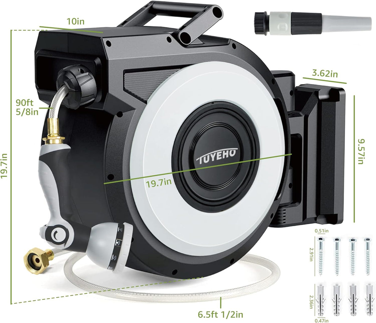 Heavy-Duty Automatic Retractable Garden Hose Reel 100FT Wall Mount