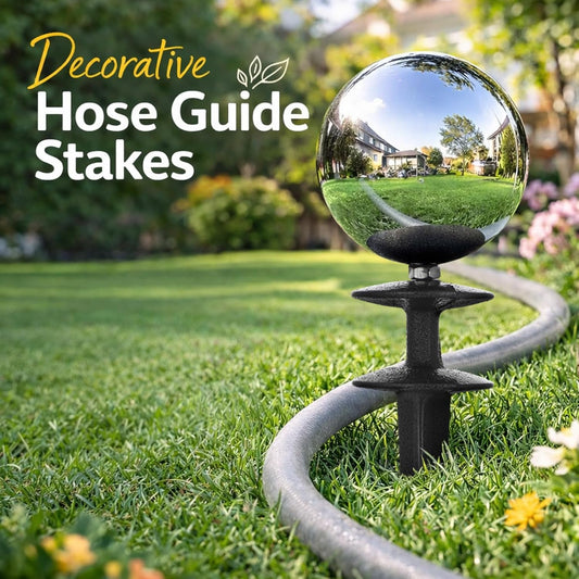 3 Pcs Garden Hose Guide Spike 13.5'' Decorative Ball, Silver