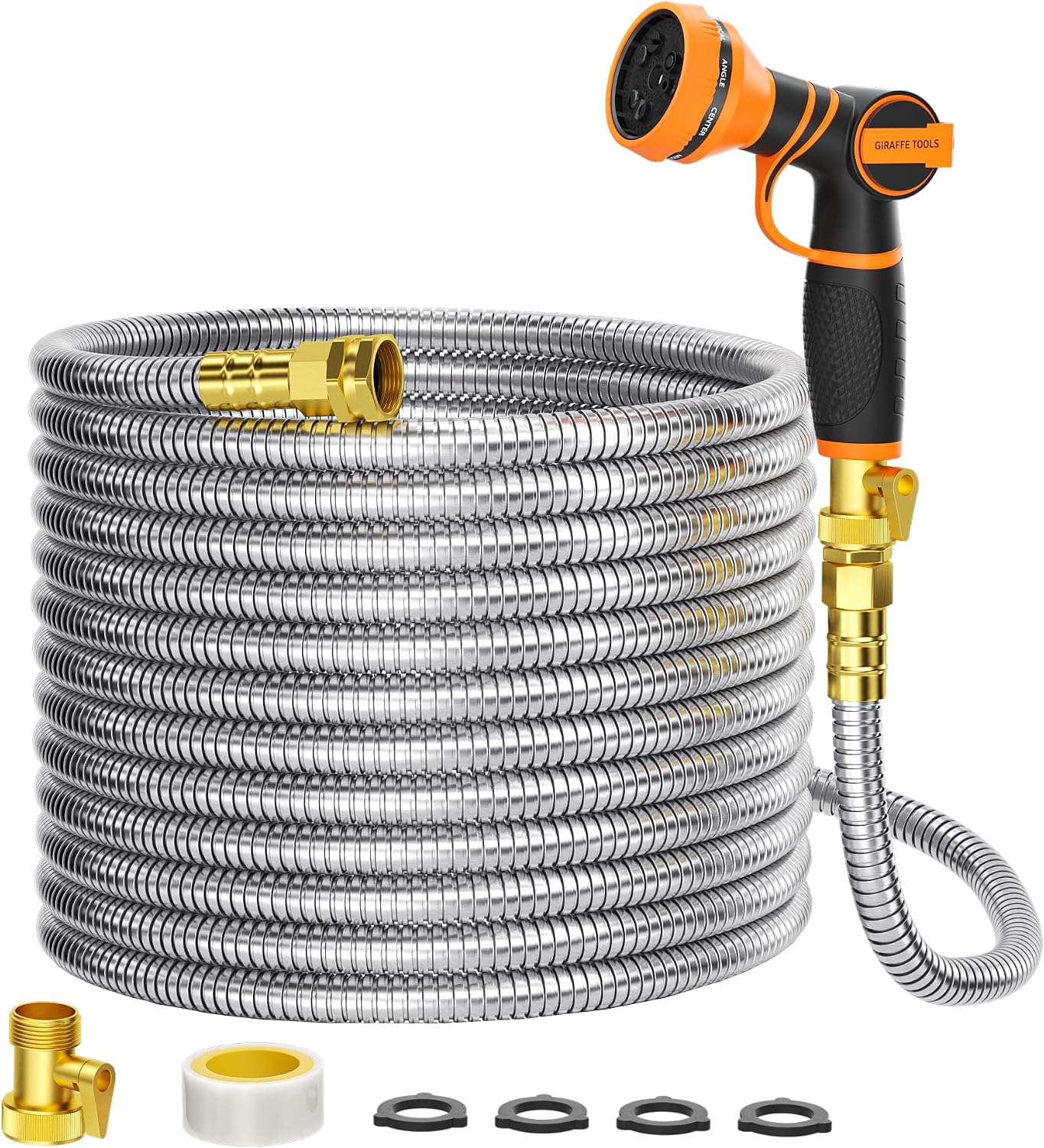 Garden Hose 50ft x 5/8", 304 Stainless Steel Metal Water Hose