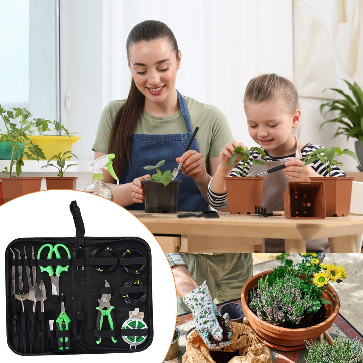 Bonsai Tools Kit 20 Pcs Garden Tools Set for Beginner, Gardening Gift for Women Men, Includes Bonsai Wire Kit, Plant Mat, Pruning Shears, Bonsai Scissors, Succulent Tools in Leather Storage Bag